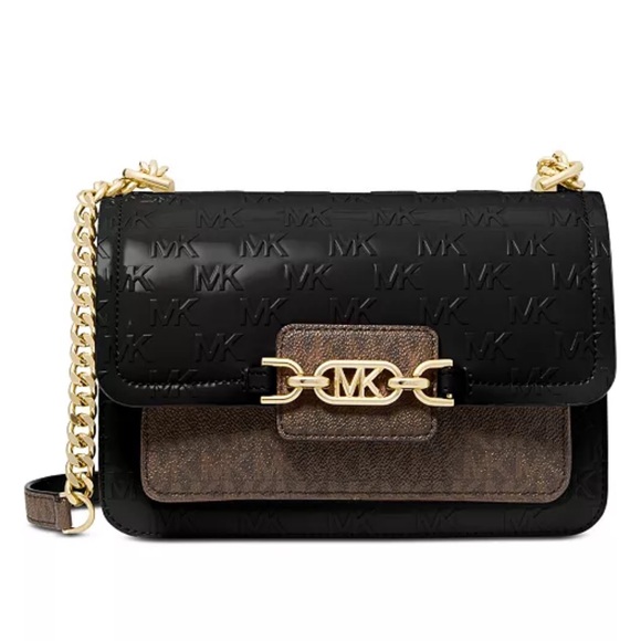 Michael Kors Leather Logo Black and Brown Heather Shoulder/Crossbody Bag - Picture 1 of 13